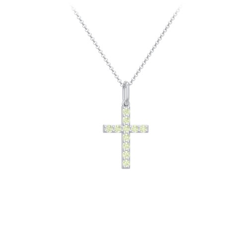 Kids Small Gemstone Cross Pendant – Sterling Silver with Peridot