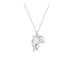 Kids Dolphin Birthstone Critter Necklace in 925 Sterling Silver with Aquamarine