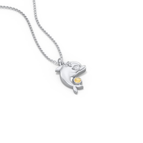 Kids Dolphin Birthstone Critter Necklace – Sterling Silver with Citrine