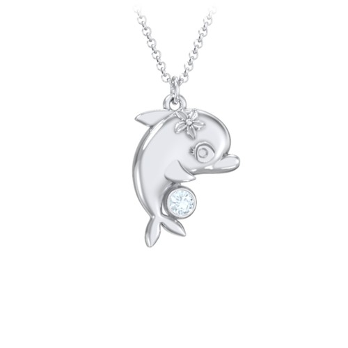 Kids Dolphin Birthstone Critter Necklace – Sterling Silver with Aquamarine