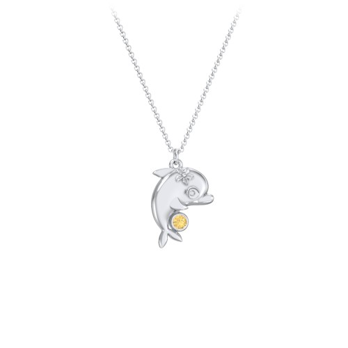 Kids Dolphin Birthstone Critter Necklace – Sterling Silver with Citrine
