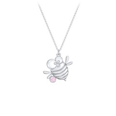 Kids Bumble Bee Birthstone Critter Necklace – Sterling Silver with Pink Tourmaline