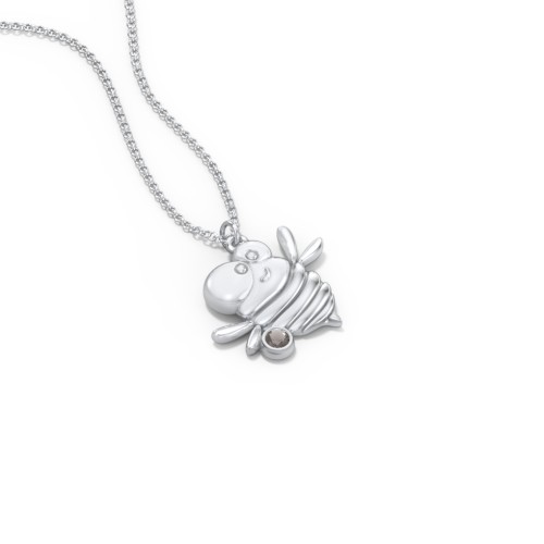 Kids Bumble Bee Birthstone Critter Necklace – Sterling Silver with Smokey Quartz