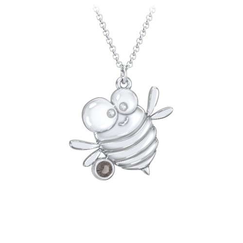 Kids Bumble Bee Birthstone Critter Necklace – Sterling Silver with Smokey Quartz