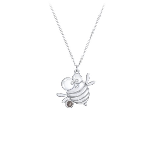 Kids Bumble Bee Birthstone Critter Necklace – Sterling Silver with Smokey Quartz