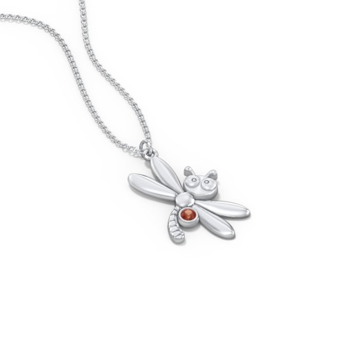 Kids Dragonfly Birthstone Critter Necklace – Sterling Silver with Garnet