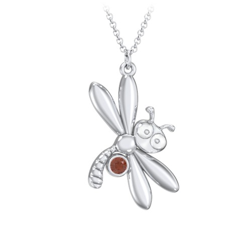 Kids Dragonfly Birthstone Critter Necklace – Sterling Silver with Garnet