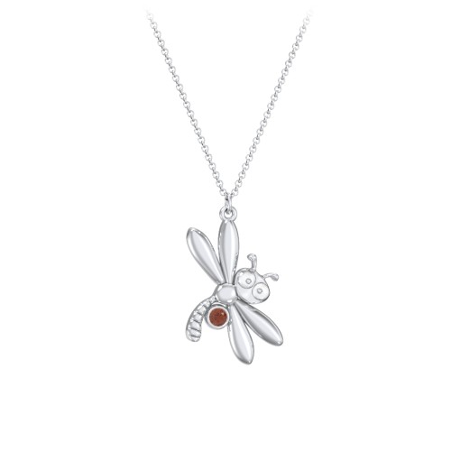 Kids Dragonfly Birthstone Critter Necklace – Sterling Silver with Garnet
