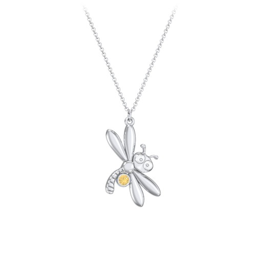 Kids Dragonfly Birthstone Critter Necklace – Sterling Silver with Citrine