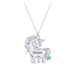 Kids Engravable Unicorn Birthstone Pendant Necklace