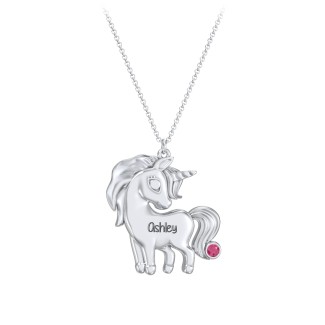 Kids Engravable Unicorn Birthstone Pendant Necklace