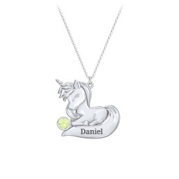 Kids Engravable Sitting Unicorn Birthstone Necklace