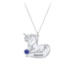 Kids Engravable Sitting Unicorn Birthstone Necklace