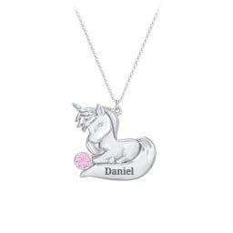 Kids Engravable Sitting Unicorn Birthstone Necklace