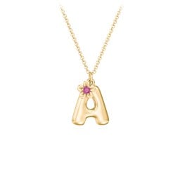 Kids Bubble Initial Necklace With Birthstone Flower