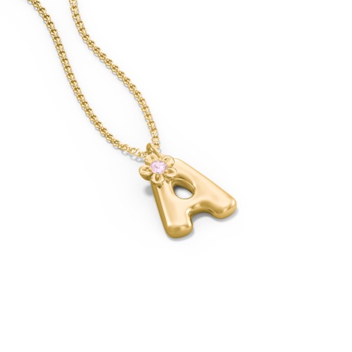 Kids Bubble Initial Necklace With Birthstone Flower