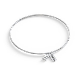 Classic Bangle with Pavé Initial and Engravable Tag Charms - E