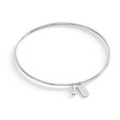 Classic Bangle with Pavé Initial and Engravable Tag Charms - I