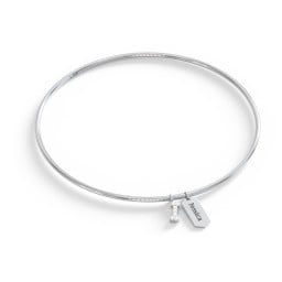Classic Bangle with Pavé Initial and Engravable Tag Charms - I
