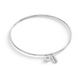 Classic Bangle with Pavé Initial and Engravable Tag Charms - O