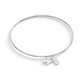 Classic Bangle with Pavé Initial and Engravable Tag Charms - W