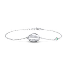 Coffee Bean Shell Bracelet with Bezel Set Gemstone in 925 Sterling Silver with Emerald