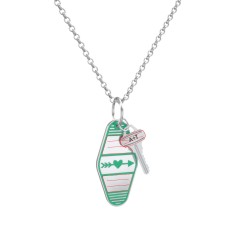 Heart With Arrow Engravable Retro Keychain Charm Necklace - Green – Sterling Silver