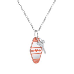 Heart With Arrow Engravable Retro Keychain Charm Necklace - Orange in 925 Sterling Silver