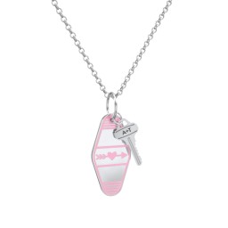 Heart With Arrow Engravable Retro Keychain Charm Necklace - Pink in 925 Sterling Silver