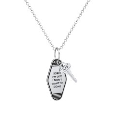 Sorry I'm Late Engravable Retro Keychain Charm Necklace - Black – Sterling Silver
