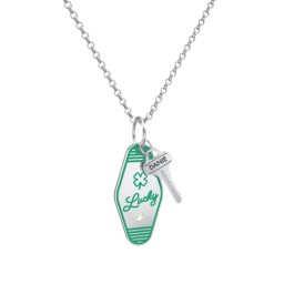 Lucky Engravable Retro Keychain Charm Necklace with Accent - Green in 925 Sterling Silver with Peridot
