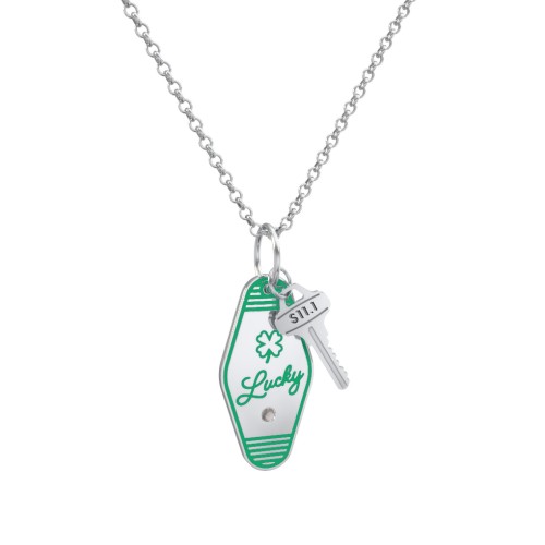 Lucky Engravable Retro Keychain Charm Necklace with Accent - Green – Sterling Silver with Smokey Quartz