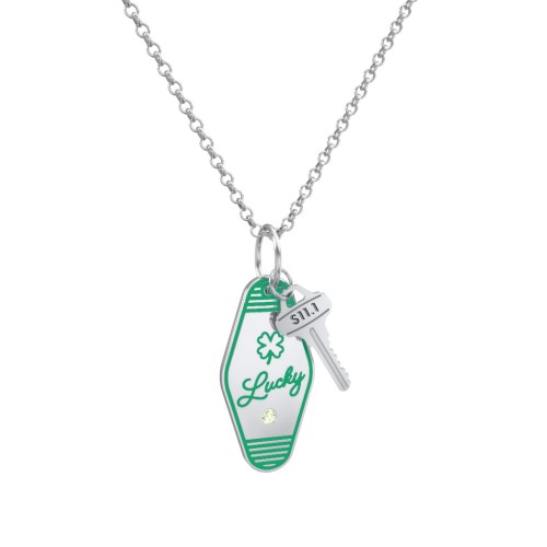 Lucky Engravable Retro Keychain Charm Necklace with Accent - Green – Sterling Silver with Peridot