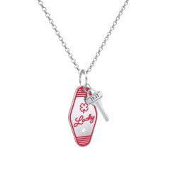 Lucky Engravable Retro Keychain Charm Necklace with Accent - Red