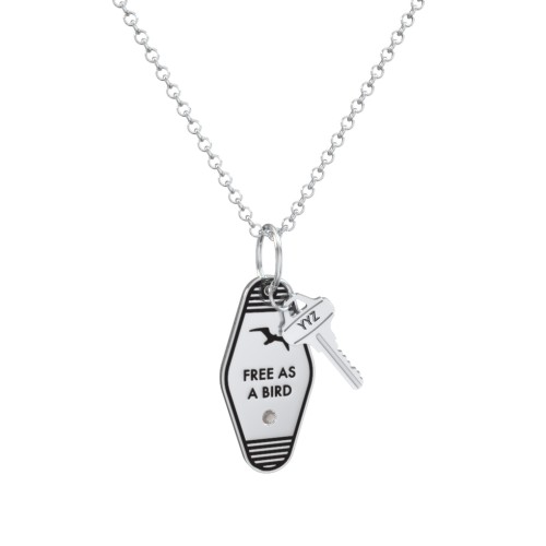 Free As A Bird Engravable Retro Keychain Charm Necklace with Accent - Black – Sterling Silver with Smokey Quartz