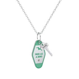 Free As A Bird Engravable Retro Keychain Charm Necklace with Accent - Green