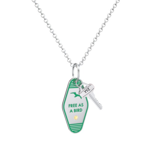 Free As A Bird Engravable Retro Keychain Charm Necklace with Accent - Green – Sterling Silver with Citrine