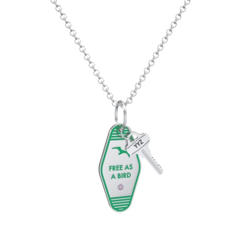 Free As A Bird Engravable Retro Keychain Charm Necklace with Accent - Green – Sterling Silver with Alexandrite