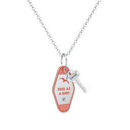 Free As A Bird Engravable Retro Keychain Charm Necklace with Accent - Orange in 925 Sterling Silver with Smokey Quartz