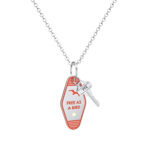 Free As A Bird Engravable Retro Keychain Charm Necklace with Accent - Orange – Sterling Silver with Peridot