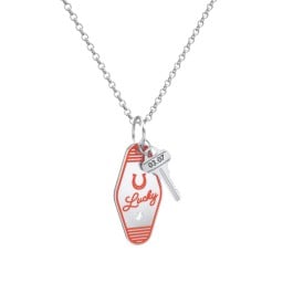 Lucky Horseshoe Engravable Retro Keychain Charm Necklace with Accent - Orange