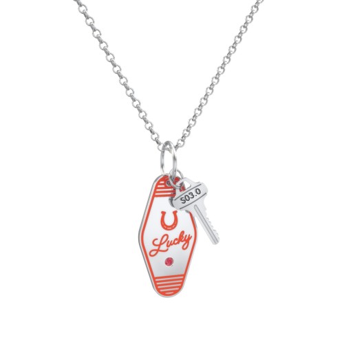 Lucky Horseshoe Engravable Retro Keychain Charm Necklace with Accent - Orange