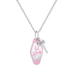 Lucky Horseshoe Engravable Retro Keychain Charm Necklace with Accent - Pink – Sterling Silver with Cubic Zirconia
