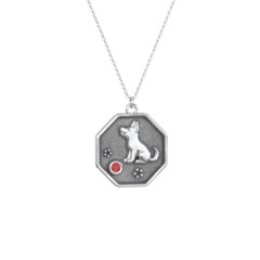 Year of the Dog Engravable Zodiac Medallion Necklace – Sterling Silver with Ruby