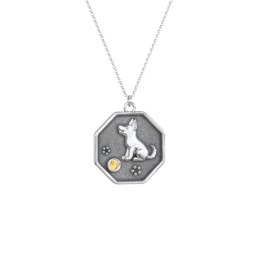 Year of the Dog Engravable Zodiac Medallion Necklace in 925 Sterling Silver with Citrine