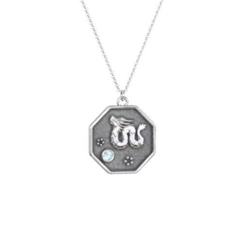 Year of the Dragon Engravable Zodiac Medallion Necklace – Sterling Silver with Blue Topaz