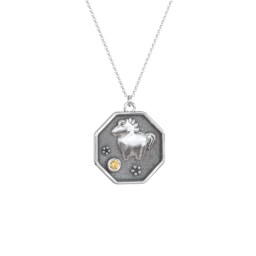 Year of the Horse Engravable Zodiac Medallion Necklace in 925 Sterling Silver with Citrine