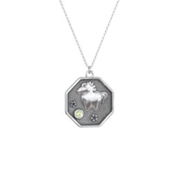 Year of the Horse Engravable Zodiac Medallion Necklace in 925 Sterling Silver with Peridot