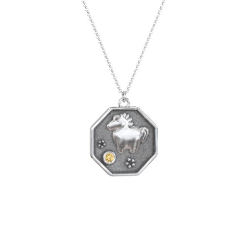 Year of the Horse Engravable Zodiac Medallion Necklace – Sterling Silver with Citrine