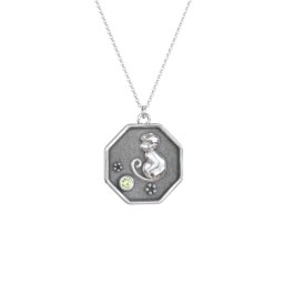 Year of the Monkey Engravable Zodiac Medallion Necklace in 925 Sterling Silver with Peridot
